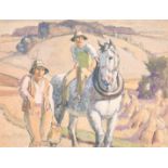 Harold Dearden (1882-1962) British. End of Harvesting, Watercolour and gouache, Mounted unframed 10"