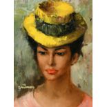Henri Siance (20th Century) French. A Lady with a Yellow Hat, Oil on canvas, Indistinctly signed,
