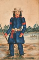 19th Century North American School. A Native Trapper, Watercolour, 6.75" x 4.5" (17.1 x 11.3cm)