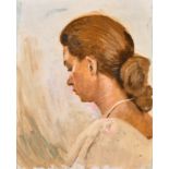 20th Century English School. Profile of a Lady, Oil on board, unframed 18" x 14.25" (45.7 x 36.1cm)