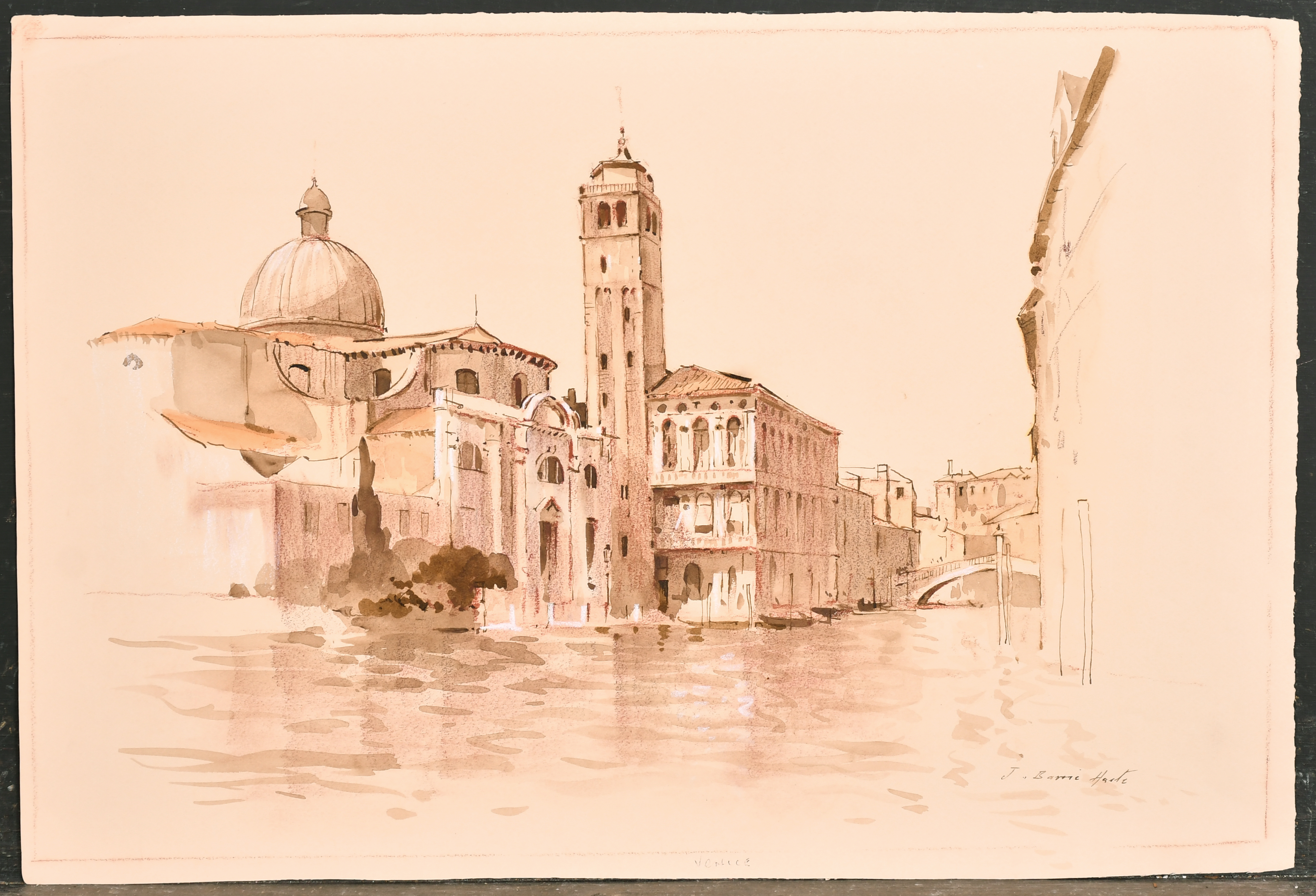 John Barrie Haste (1931-2011) British. "A Square in Venice", Watercolour, Signed and inscribed, - Image 3 of 5