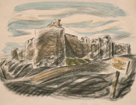 Cecil Keeling (1912-1976) British. "Fort Near Qum" (Qom), Lithograph, Inscribed in pencil, 7.25" x