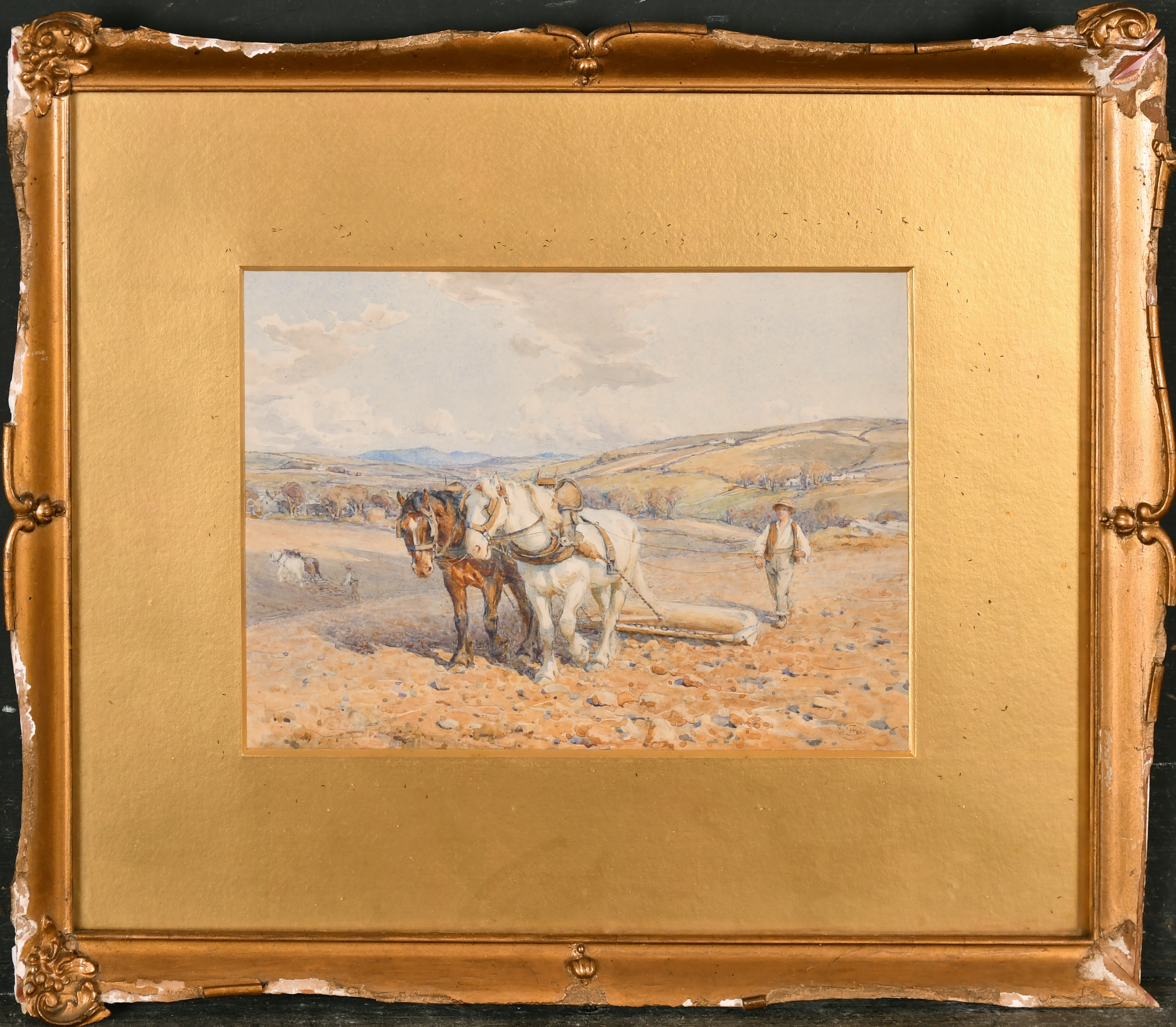 Harold Swanwick (1866-1929) British. A Ploughing Team, Watercolour, Signed with initials and dated - Image 2 of 4