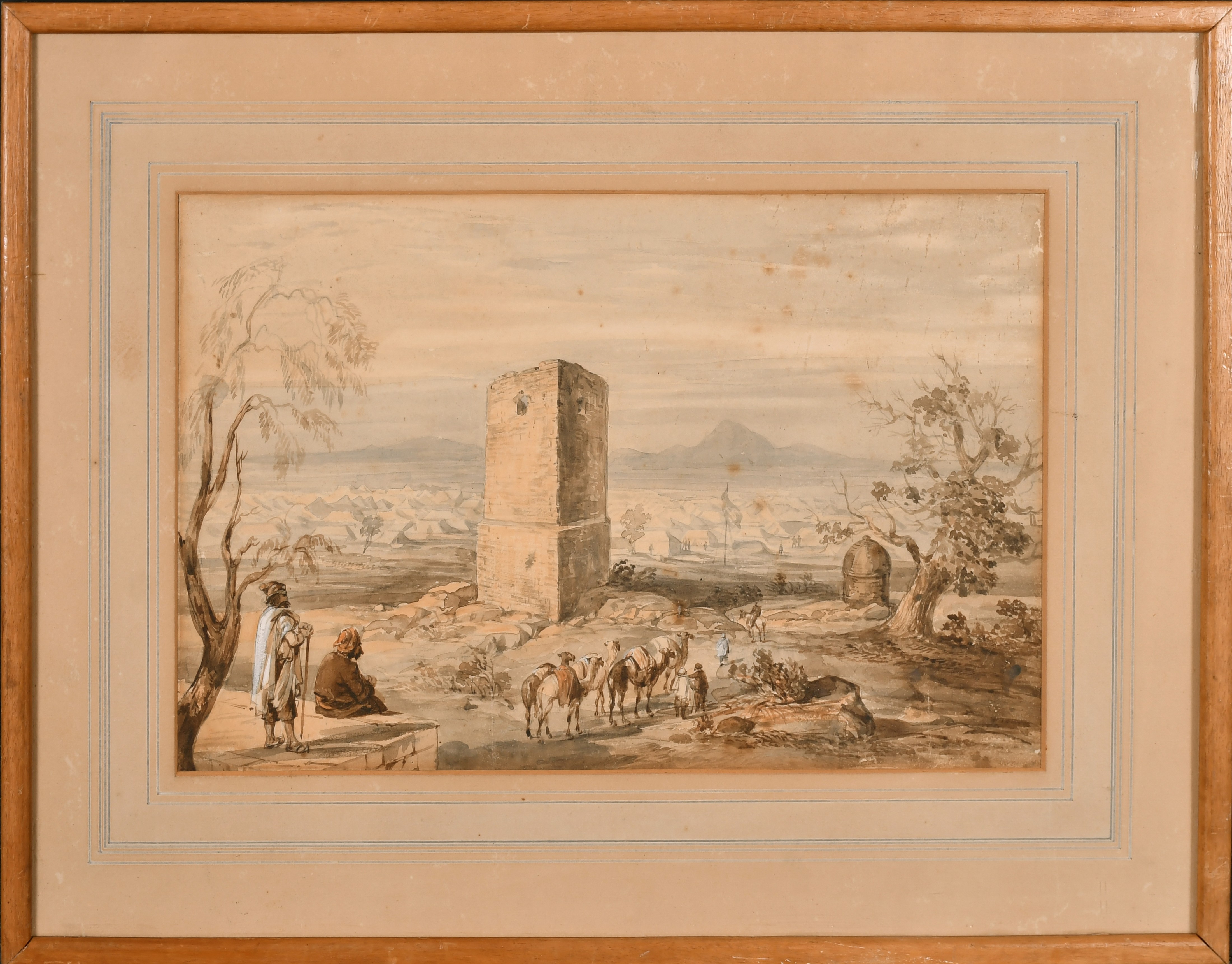 19th Century English School. A Middle Eastern Scene with Figures and Camels, Watercolour, 9" x 13.5" - Image 2 of 3