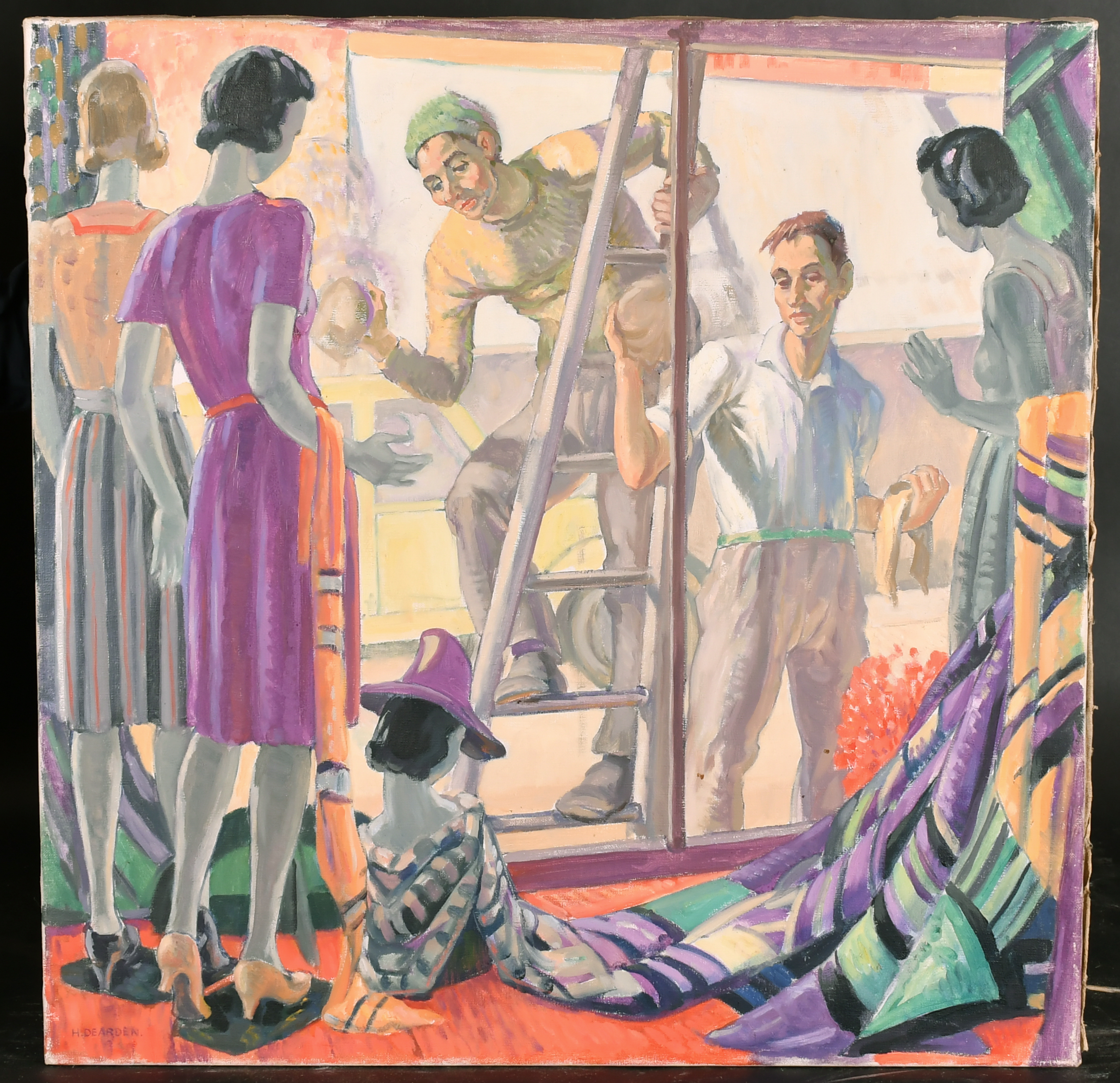 Harold Dearden (1882-1962) British. Window Cleaners, Oil on canvas, Signed, unframed 30" x 30" (76.2 - Image 2 of 4