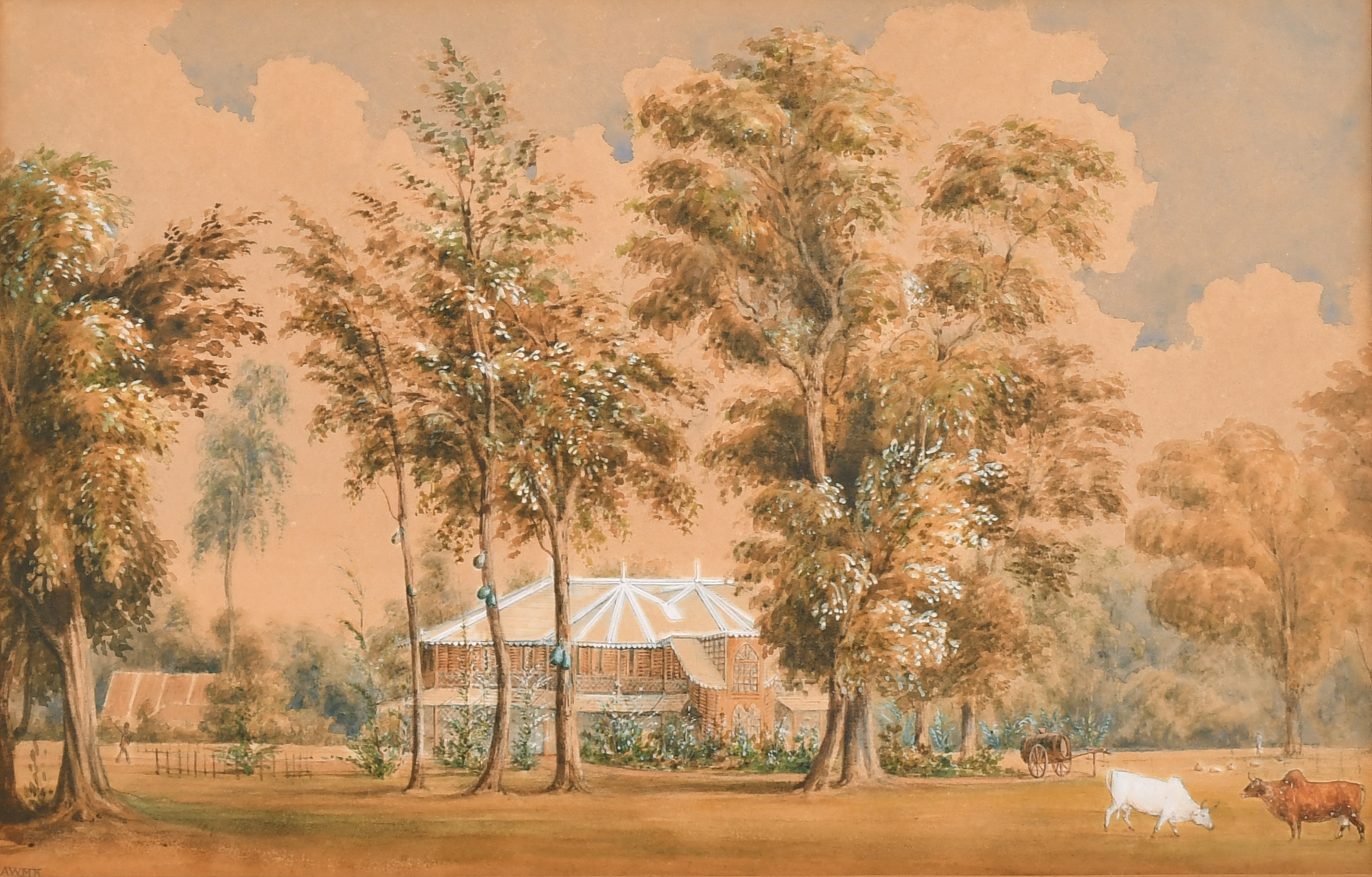 A W M K (19th Century) British. A Topographical Landscape with a Distant House, Watercolour,