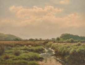 Joseph Knight (1837-1909) British. "The Brook", Oil on board, Signed and dated '90, and signed and