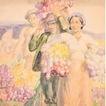 Harold Dearden (1882-1962) British. The Flower Pickers, Watercolour, mounted unframed 10.75" x