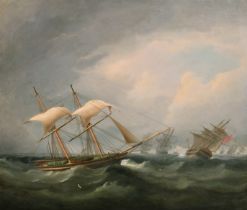 William John Huggins (1781-1845) British. "Heavy Gale In The Channel", Oil on canvas, Inscribed on a