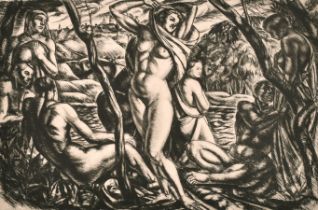 Bela Uitz (1887-1972) Hungarian. Naked Bathers, Etching, Signed, unframed 9" x 13.5" (22.9 x 34.3cm)