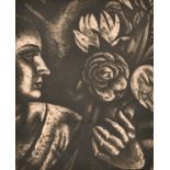 Bela Uitz (1887-1972) Hungarian. A Woman with Roses, Etching, Signed, unframed 16" x 12.5" (40.6 x