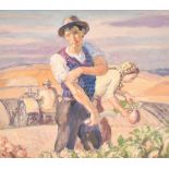 Harold Dearden (1882-1962) British. The Farm Workers, Watercolour, mounted unframed 9" x 10.25" (