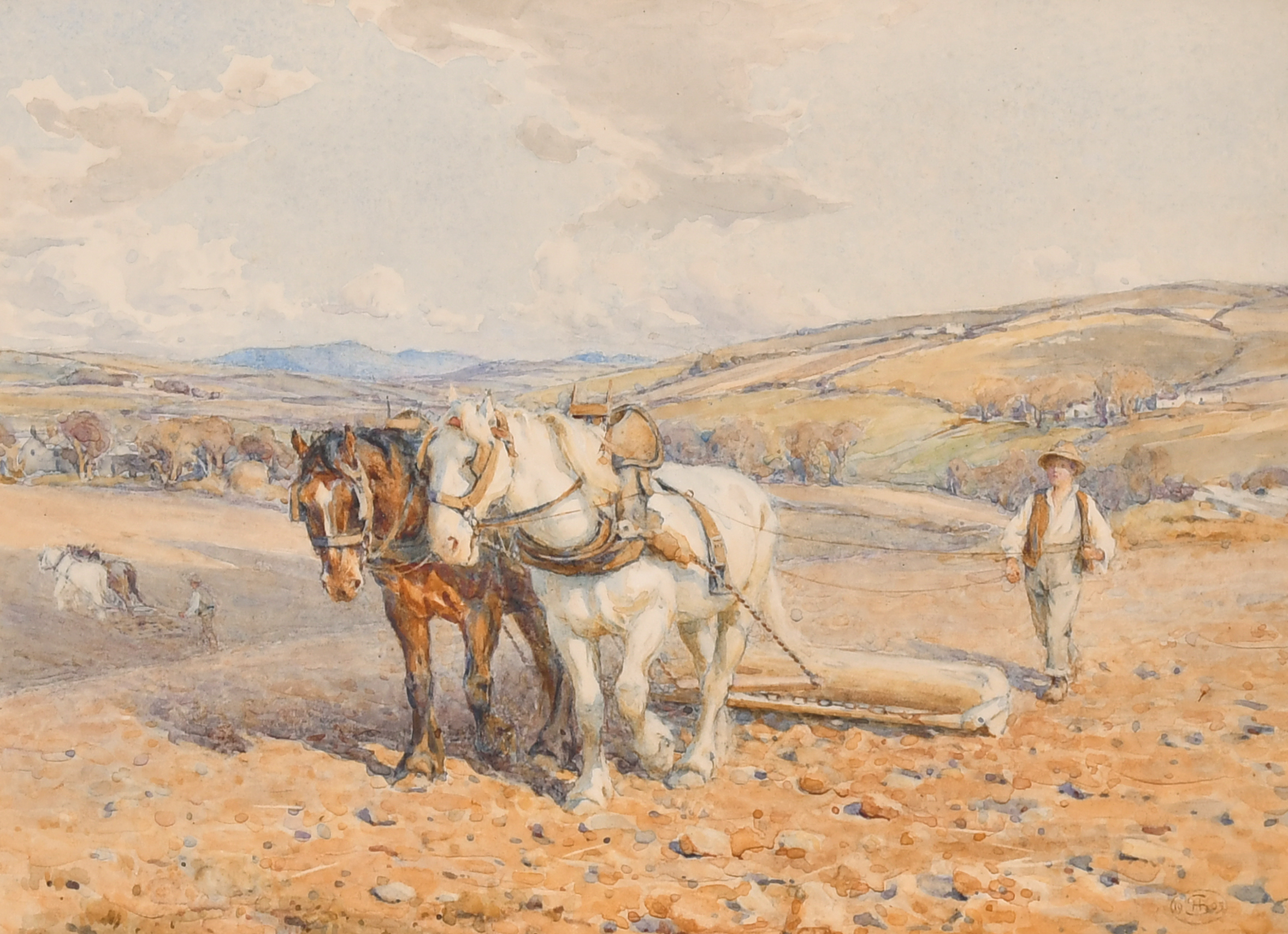 Harold Swanwick (1866-1929) British. A Ploughing Team, Watercolour, Signed with initials and dated