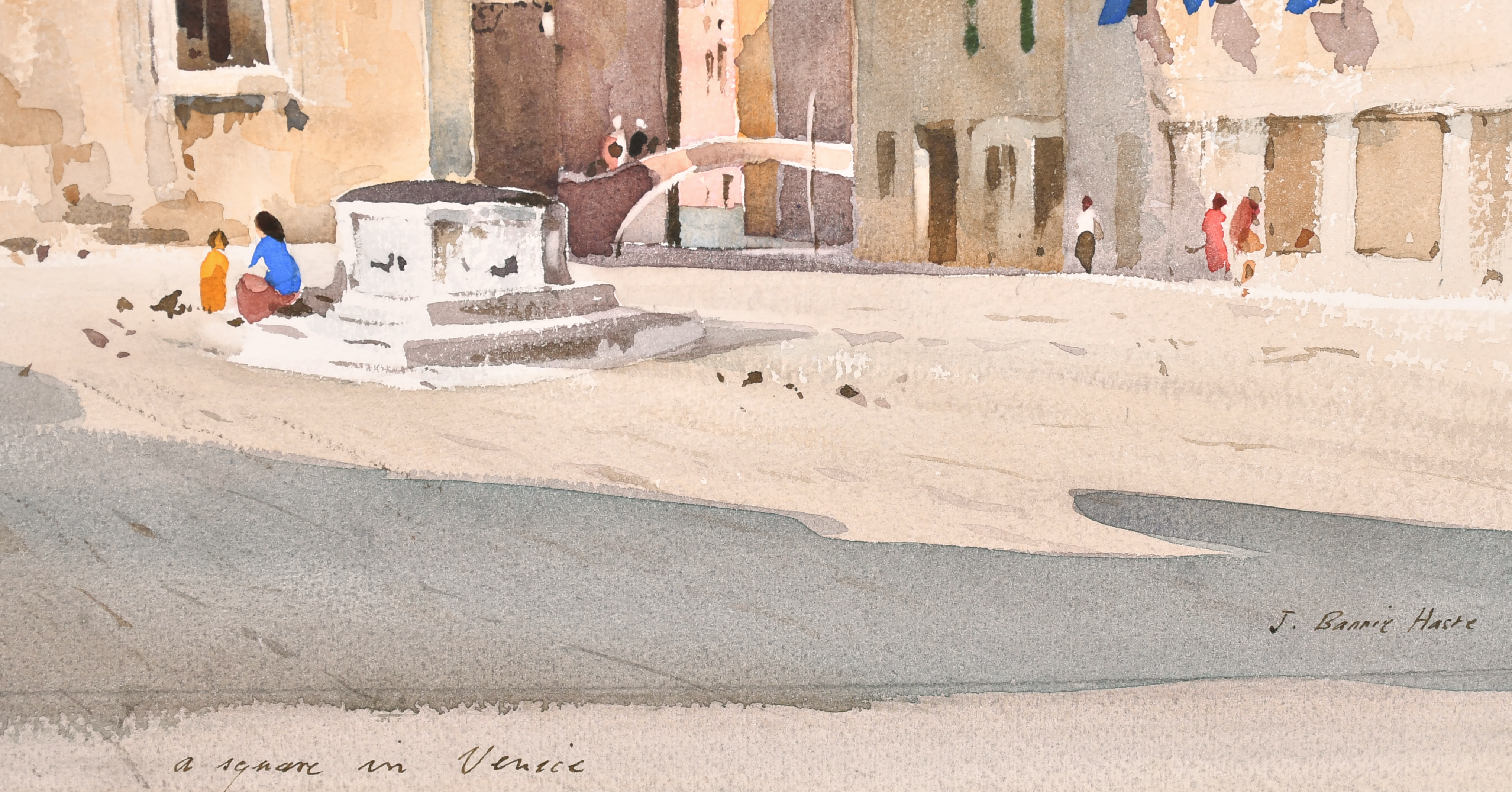 John Barrie Haste (1931-2011) British. "A Square in Venice", Watercolour, Signed and inscribed, - Image 4 of 5