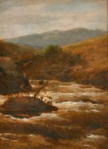 Edmund Gill (1820-1894) British. "Falls Nr Bangor, N Wales", Oil on panel, Signed, and inscribed