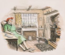 John Strickland Goodall (1908-1996) British. Resting By The Fireside, Watercolour, 4.25" x 5" (10.