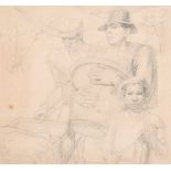 Harold Dearden (1882-1962) British. Study of Farm Workers, Pencil, mounted unframed 11" x 12" (27.