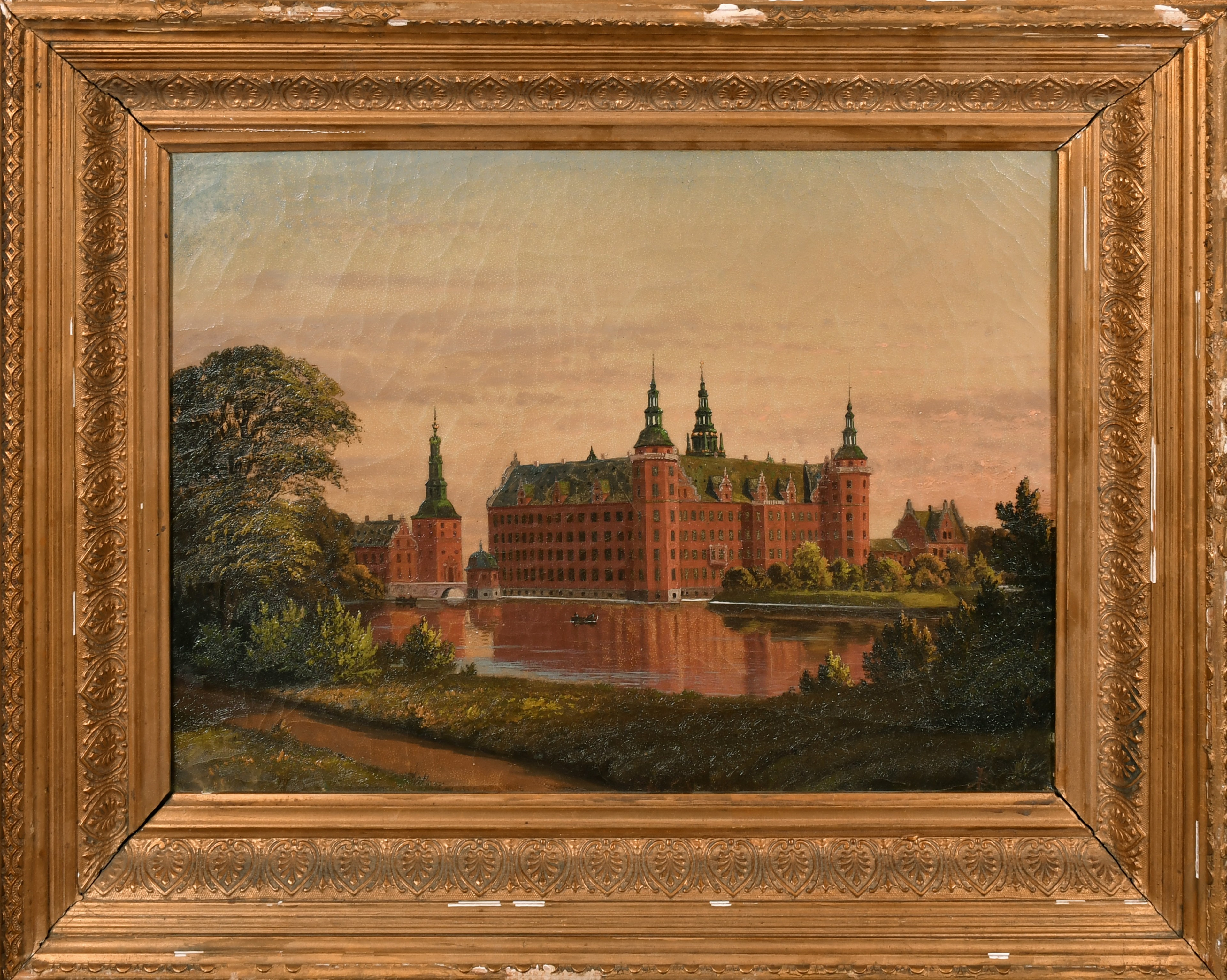 19th Century Danish School. Study of a Castle by a Lake, Oil on canvas, Indistinctly signed, 13.5" x - Image 2 of 3