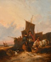 Attributed to William Shayer (1787-1879) British. Unloading The Catch, Oil on canvas, 30" x 25" (