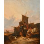 Attributed to William Shayer (1787-1879) British. Unloading The Catch, Oil on canvas, 30" x 25" (