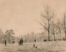 19th Century English School. Figures Promenading in a Park, Pencil, Dated April 1863, 4.25" x 5.