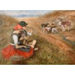 Domokos Pap (1894-1972) Romanian. Children Playing a Flute to Their Flock, Oil on board, Signed,