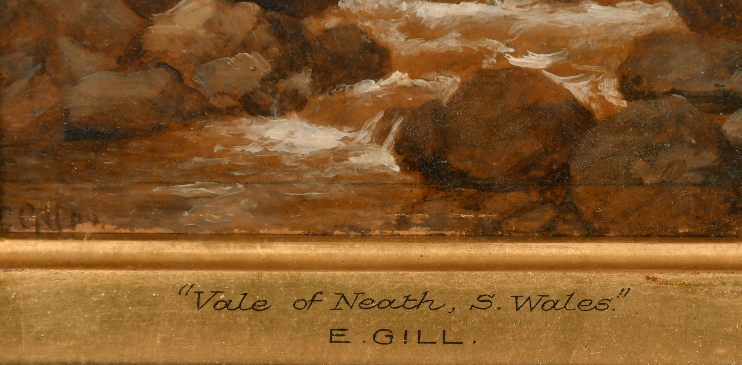 Edmund Gill (1820-1894) British. "Falls Nr Bangor, N Wales", Oil on panel, Signed, and inscribed - Image 6 of 7