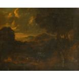 18th Century Italian School. Figures in a Classical Landscape, Oil on canvas, 19.75" x 23.5" (50.1 x