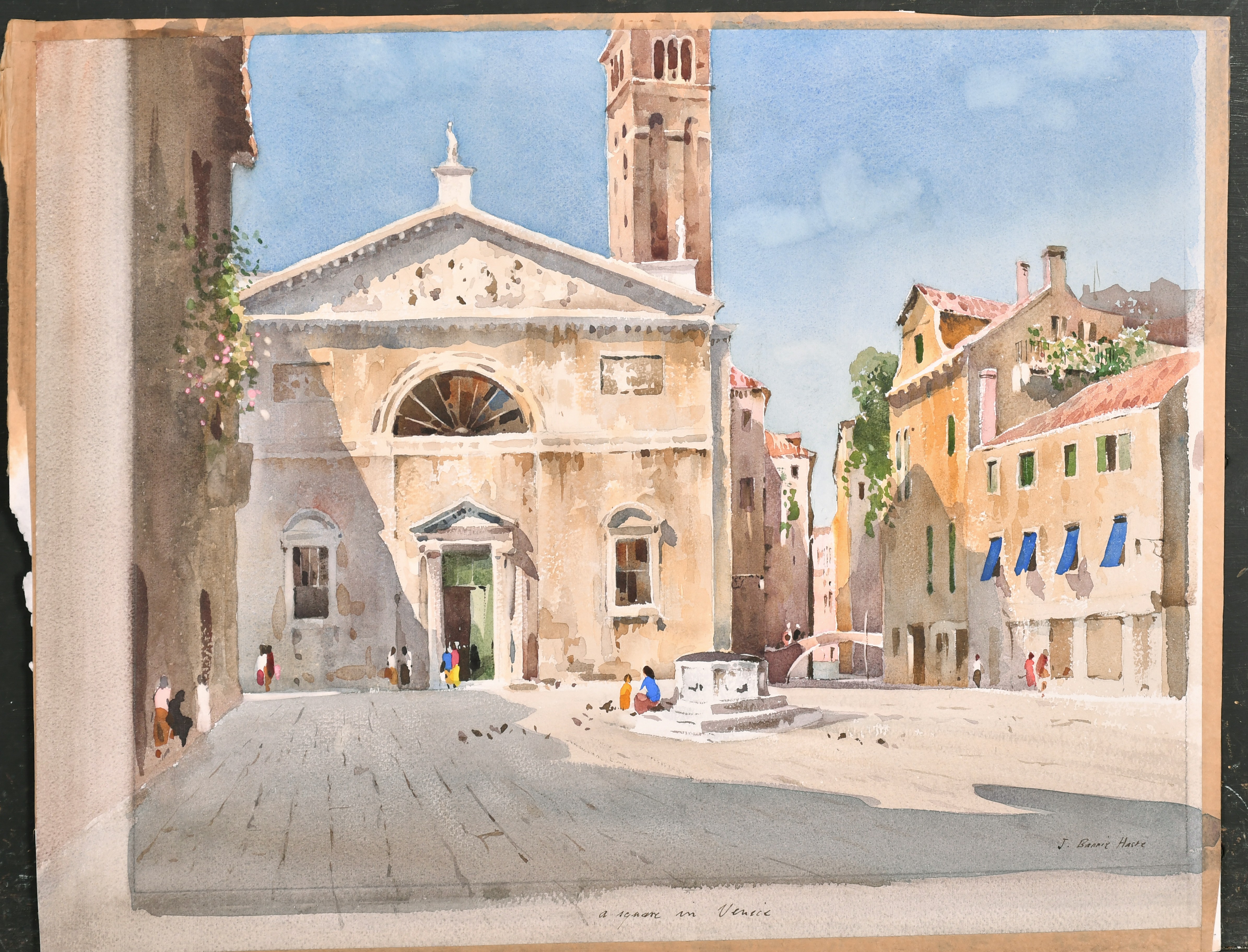 John Barrie Haste (1931-2011) British. "A Square in Venice", Watercolour, Signed and inscribed, - Image 2 of 5