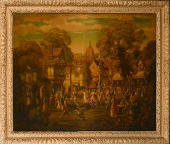 Early 19th Century English School. A Village Fayre with Figures Dancing Round a Maypole, Oil on