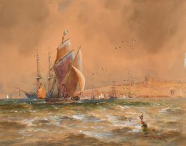 Thomas Bush Hardy (1842-1897) British. Shipping off the Coast, Watercolour, Signed and dated 1890,