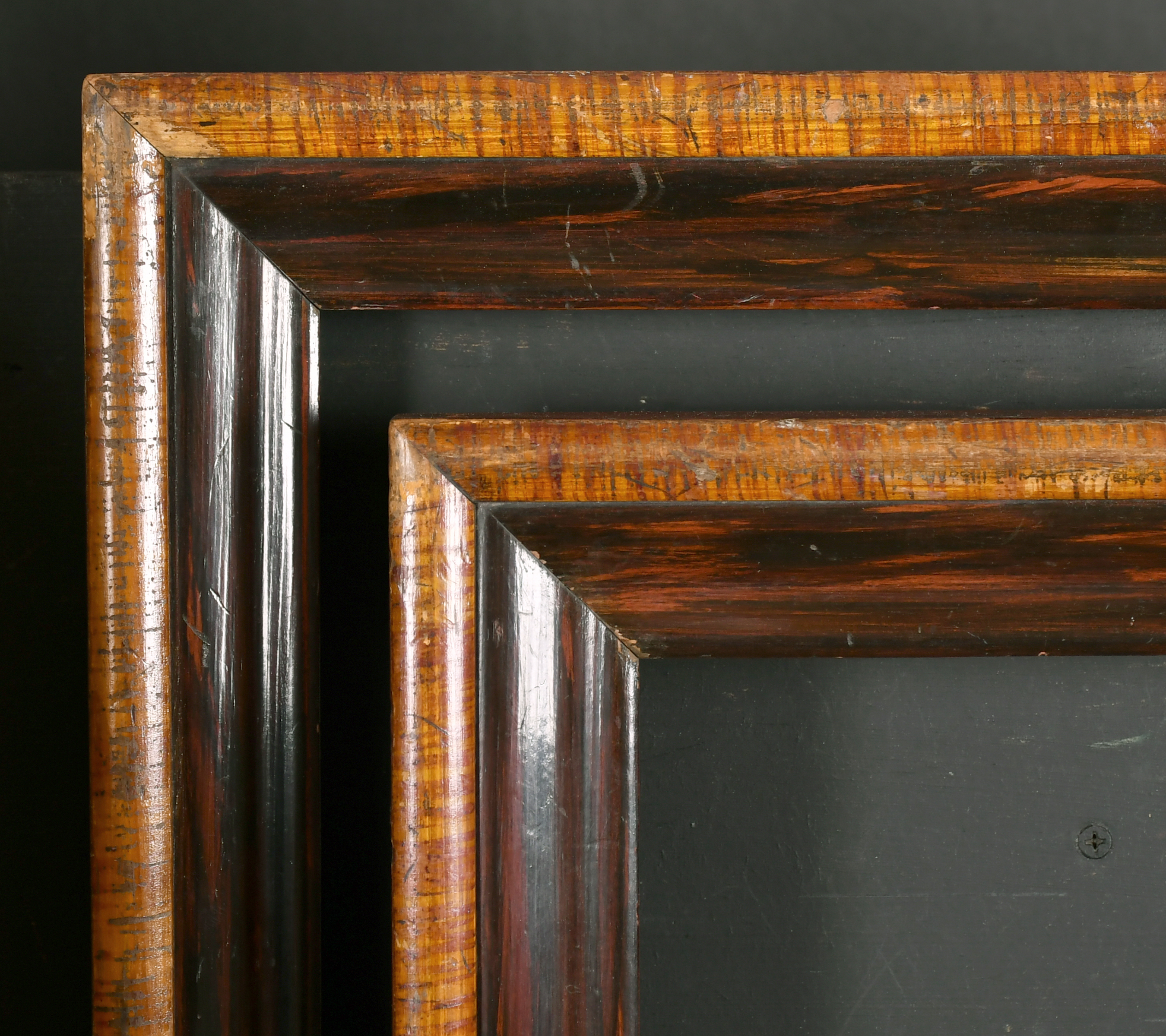 18th Century English School. A Pair of Darkwood Frames with painted outer edges, rebate 13.25" x