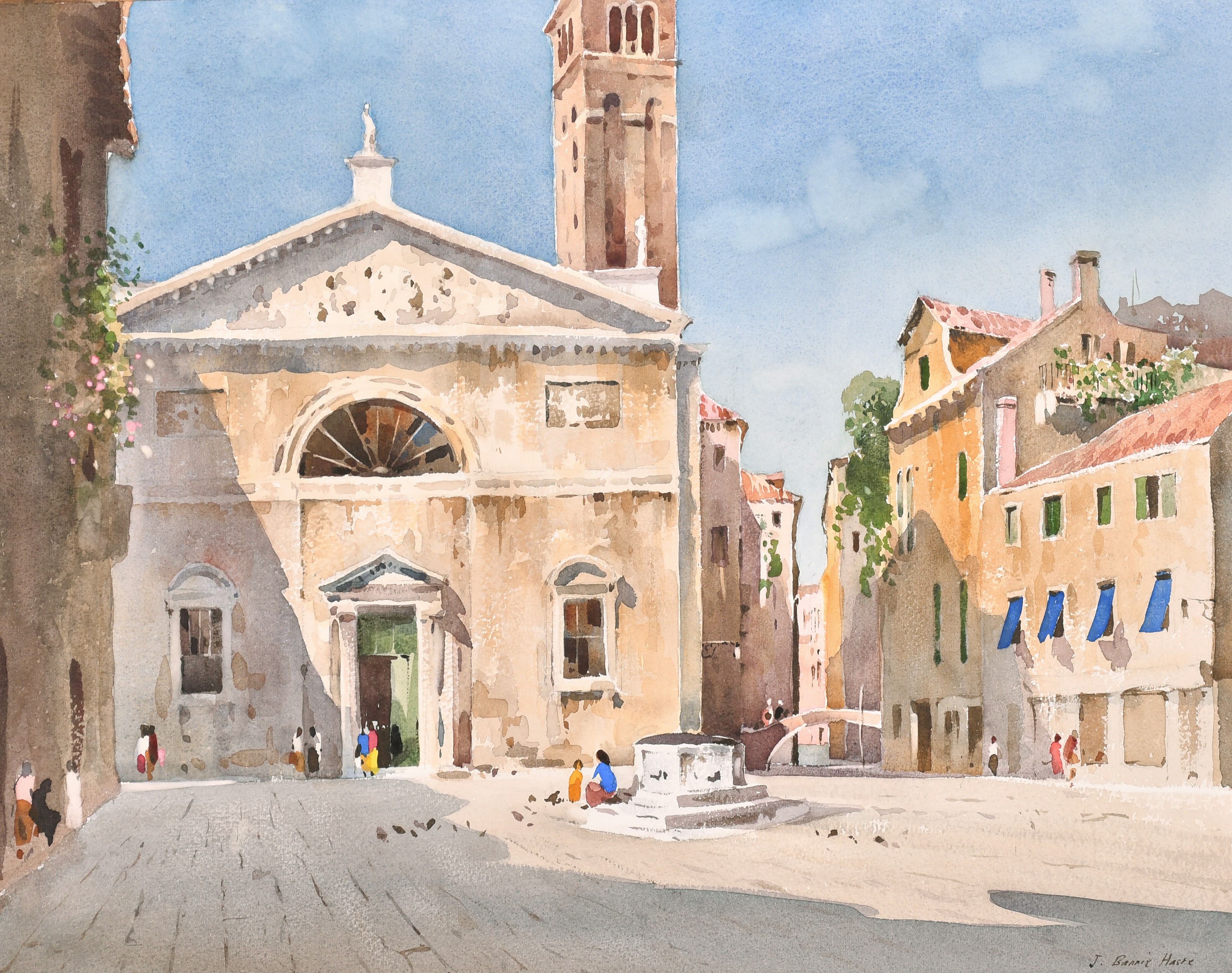 John Barrie Haste (1931-2011) British. "A Square in Venice", Watercolour, Signed and inscribed,