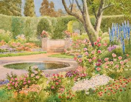 Arthur Wilkinson (1860-1930) British. Flowers Around a Garden Pond, Watercolour, Signed, 7" x 9" (