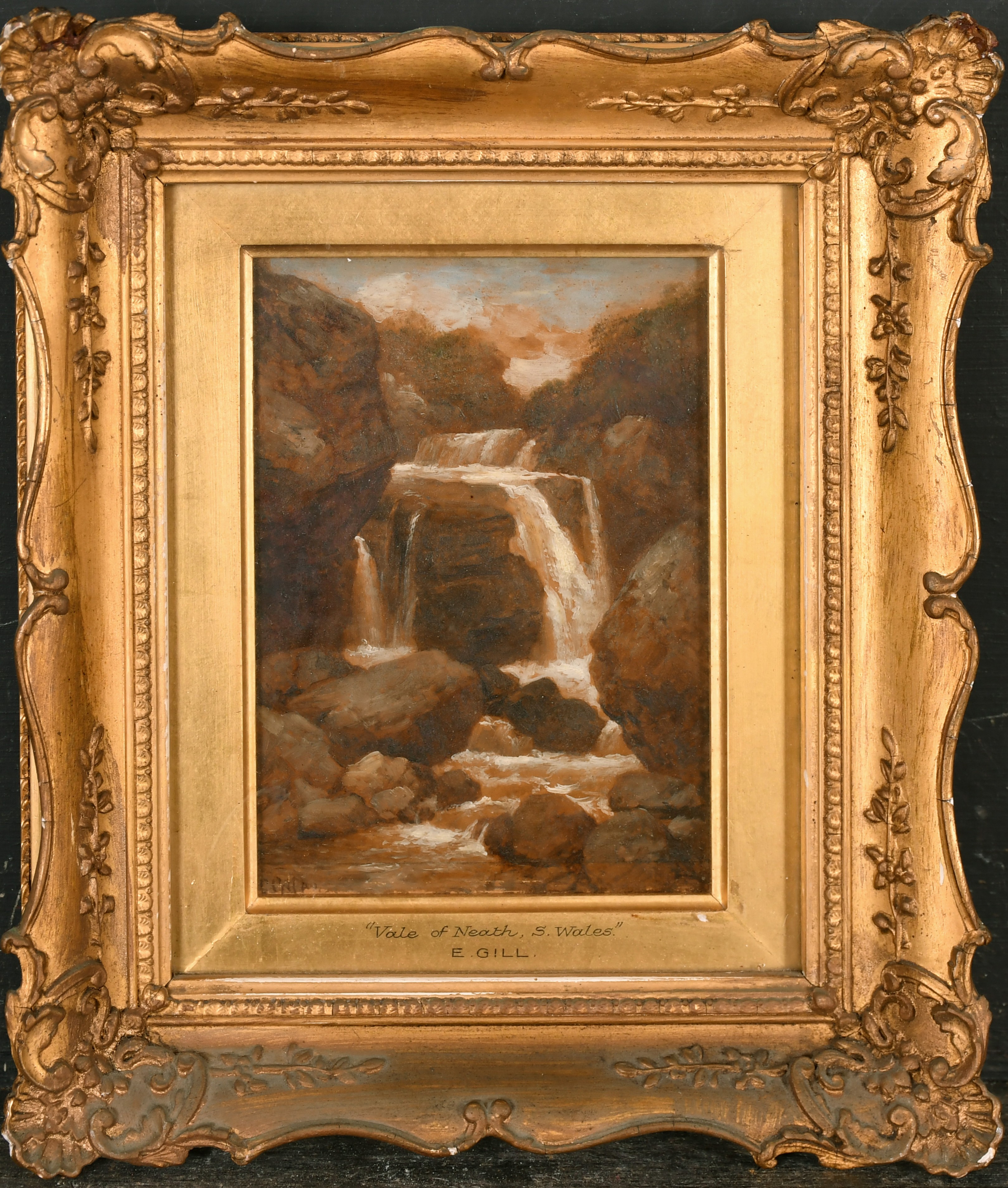 Edmund Gill (1820-1894) British. "Falls Nr Bangor, N Wales", Oil on panel, Signed, and inscribed - Image 4 of 7