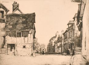 David Young Cameron (1865-1945) British. "A Norman Village", Etching, Inscribed on the mount,