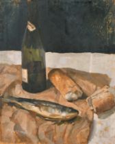 After Giorgio Morandi (1890-1964) Italian. "Nature Morte Aux Poisson", Oil on canvas, Bears a