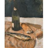 After Giorgio Morandi (1890-1964) Italian. "Nature Morte Aux Poisson", Oil on canvas, Bears a