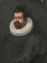 Early 18th Century Dutch School. Bust Portrait of a Man in a Ruff, Oil on copper, Inscribed verso,