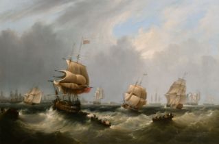 Frederick Calvert (1785-1845) British. A Shipping Scene in Choppy Waters, Oil on canvas, Signed