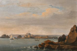 Philip John Ouless (1817-1885) British. 'Elizabeth Castle and The Hermitage, Jersey', Oil on