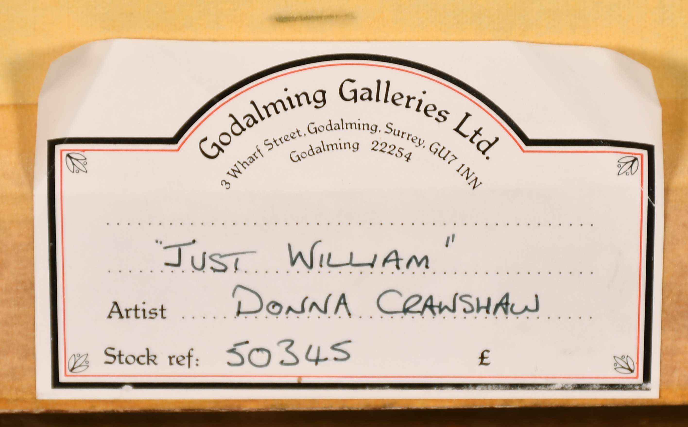 Donna Crawshaw (1960-) British. "Just William", Oil on canvas, Signed, and inscribed on a label - Image 4 of 5