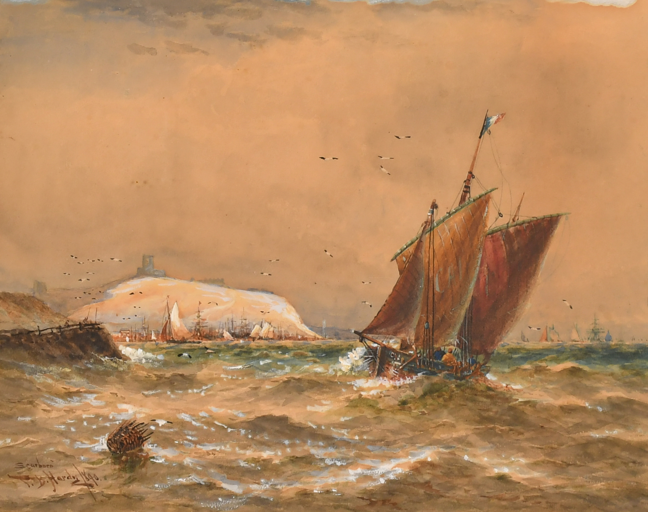 Thomas Bush Hardy (1842-1897) British. Shipping off the Coast, Watercolour, Signed and dated 1890, - Image 2 of 7