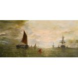 William Adolphus Knell (1801-1875) British. A Shipping Scene, Oil on board, Signed, 12" x 24" (30.