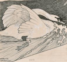 Warwick Reynolds (1880-1926) British. A Swan, Ink heightened with white, Signed and numbered 3243,