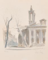 Hugh Casson (1910-1999) British. "St John's Smith Square" (Westminster, London), Lithograph,
