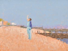 Lionel Bulmer (1919-1992) British. "Towards Southwold", Oil on board, Inscribed on labels verso, 12"