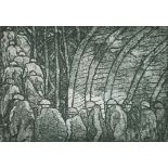 Tom McGuinness (1926-2006) British. "Miners Going Inbye", Etching, Signed, inscribed, dated '77