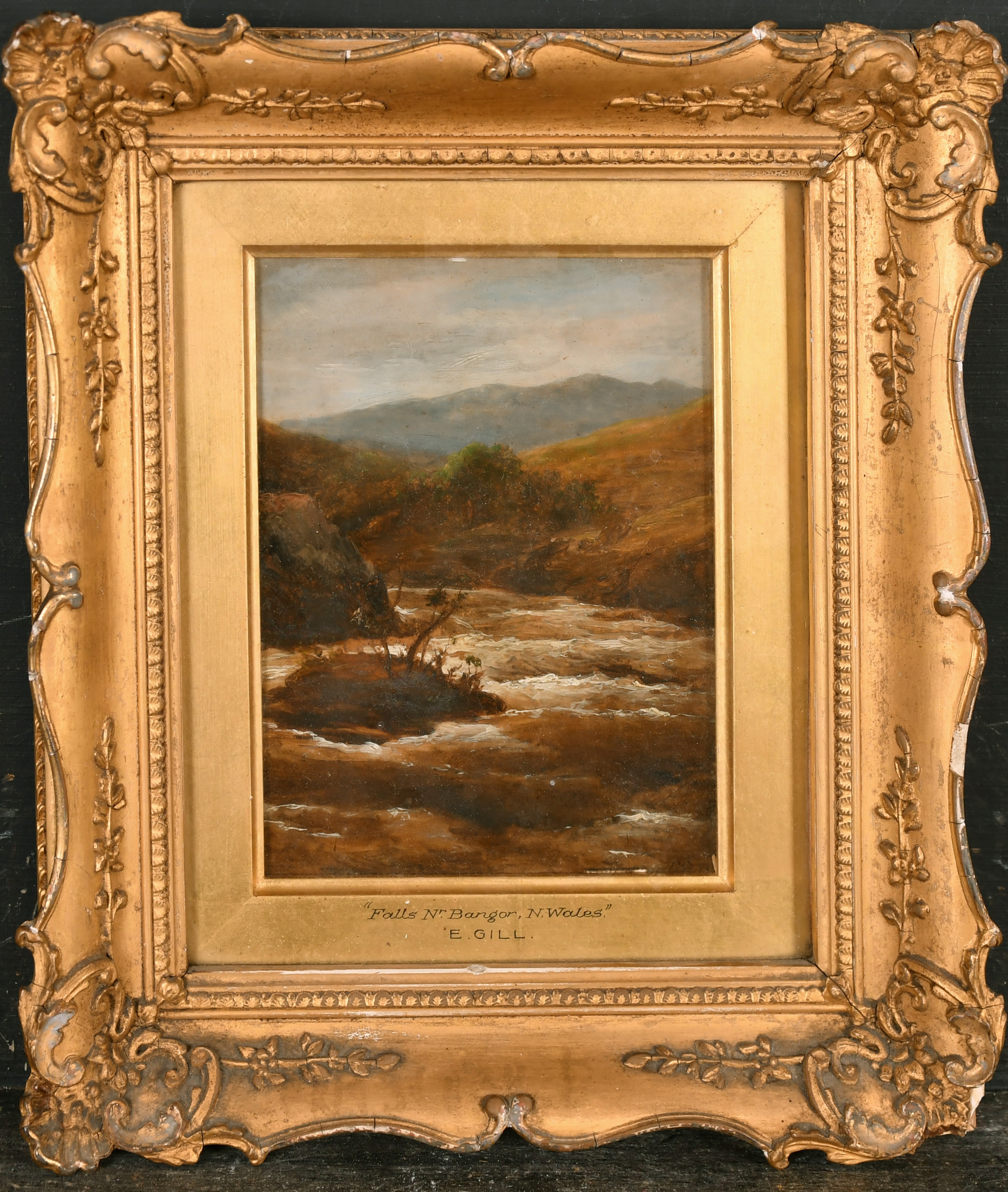 Edmund Gill (1820-1894) British. "Falls Nr Bangor, N Wales", Oil on panel, Signed, and inscribed - Image 3 of 7