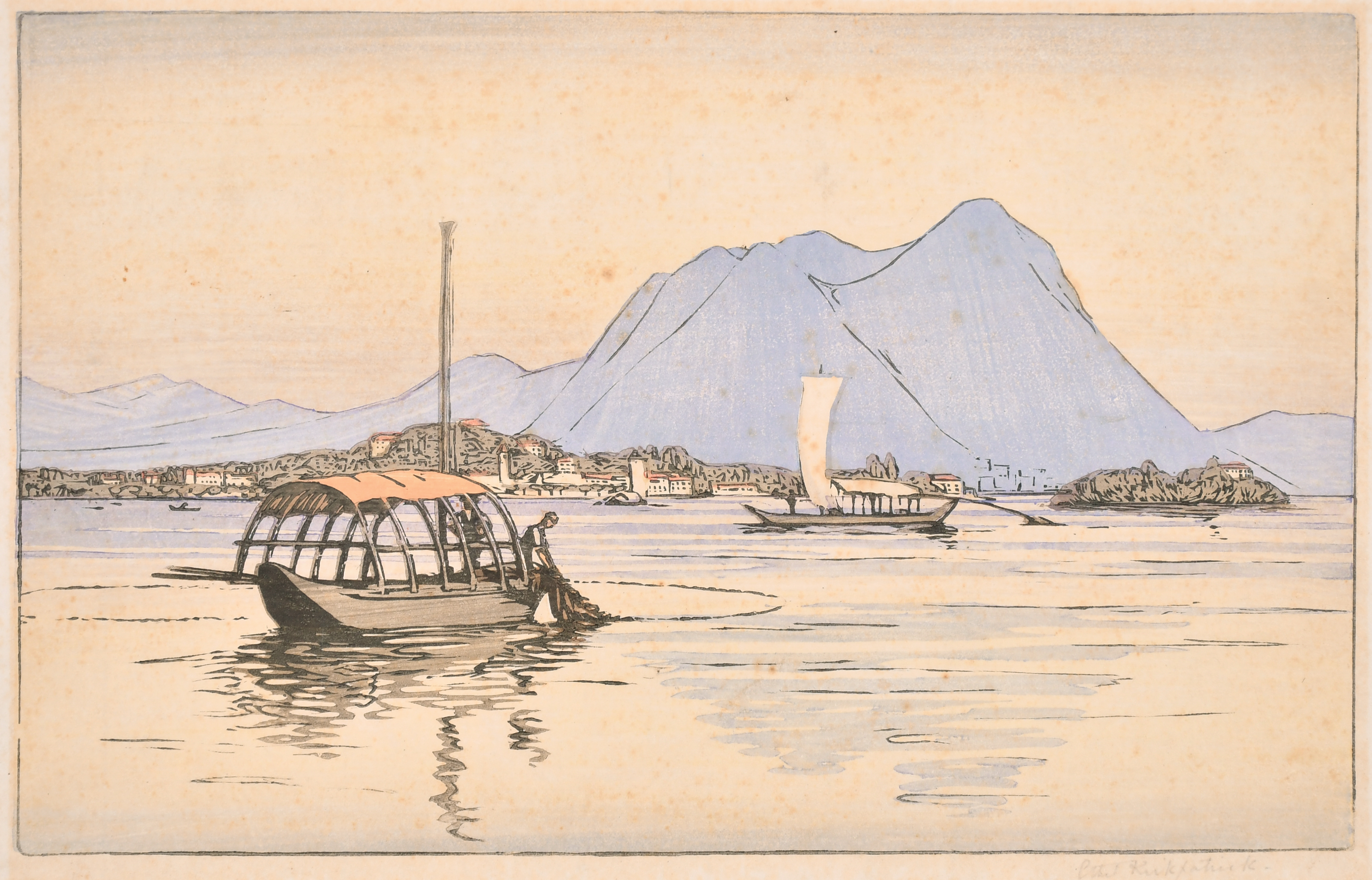 Ethel Kirkpatrick (1869-1966) British. "Lake Maggiore", Woodcut, Signed in pencil, unframed 8.5" x